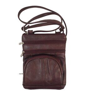 Crossbody Wristlet Bag Purse Multiple Pockets Zip Closure Maroon Faux Leather